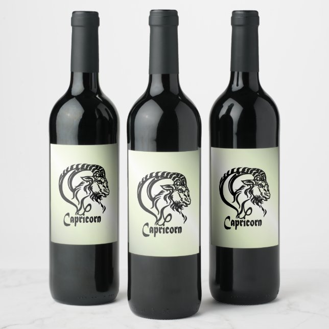 Capricorn the Sea Goat Zodiac Green Wine Label (Bottles)