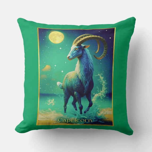 Capricorn the Sea Goat Zodiac Sign Throw Pillow (Front)
