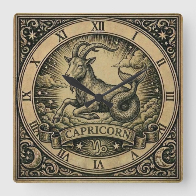 Capricorn Vintage Zodiac Wall Clock (Front)