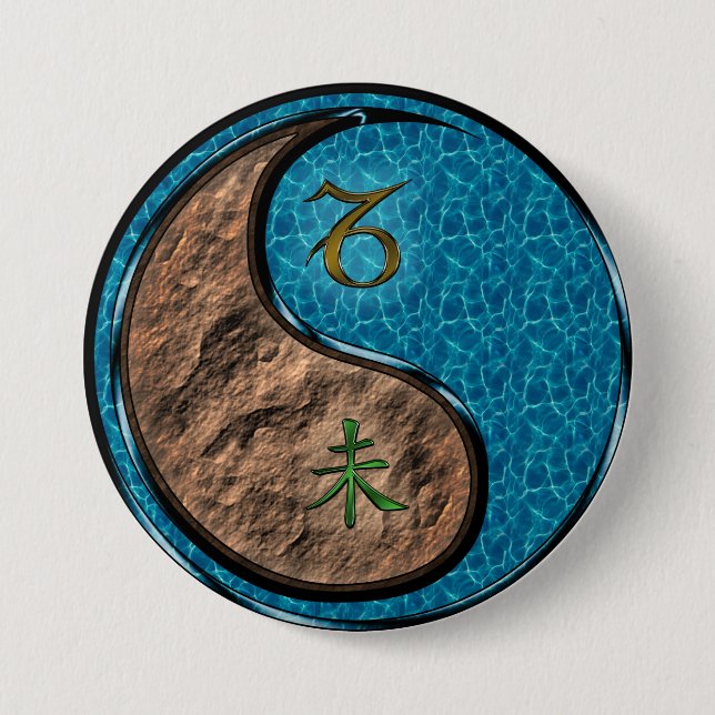 Capricorn & Water Goat 3 Inch Round Button (Front)