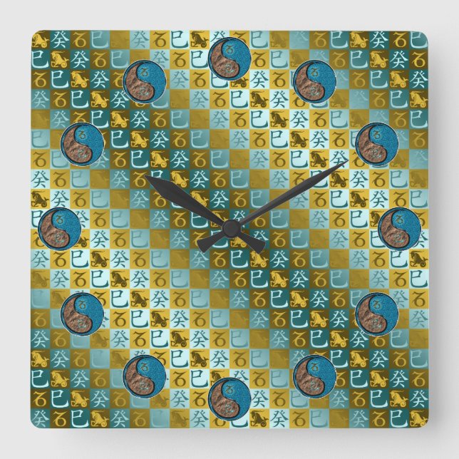 Capricorn & Water Snake Square Wall Clock (Front)