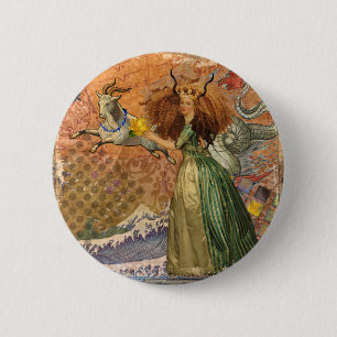 Capricorn Woman Goat Whimsical Fun 2 Inch Round Button