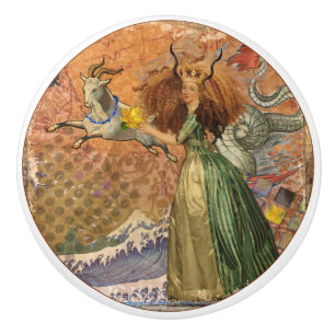 Capricorn Woman Goat Whimsical Fun Ceramic Knob