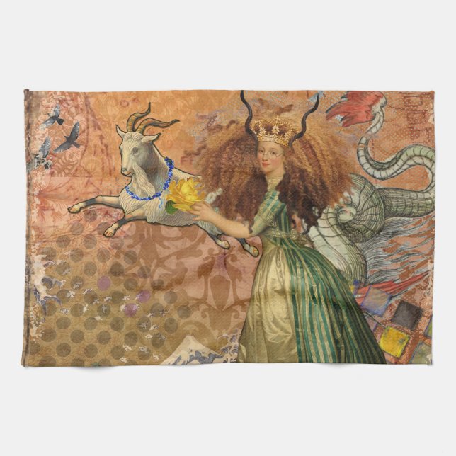 Capricorn Woman Goat Whimsical Fun Kitchen Towel (Horizontal)