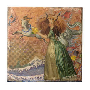 Capricorn Woman Goat Whimsical Fun Tile