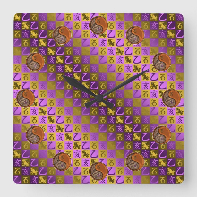 Capricorn & Wood Boar Square Wall Clock (Front)