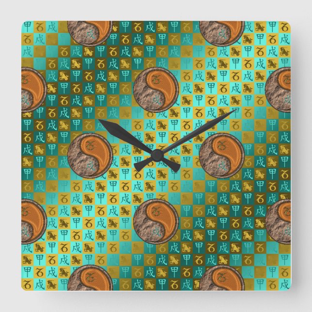 Capricorn & Wood Dog Square Wall Clock (Front)