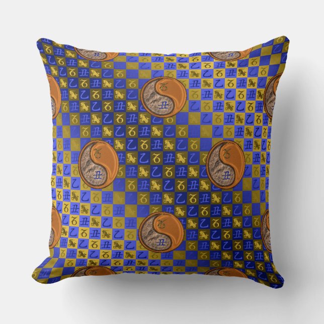 Capricorn & Wood Ox Throw Pillow (Front)