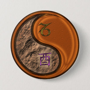 Capricorn & Wood Rooster 3 Inch Round Button