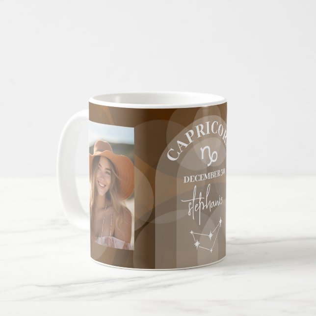 Capricorn Zodiac Astrology Sign Photo Birthdate Coffee Mug (Front Left)