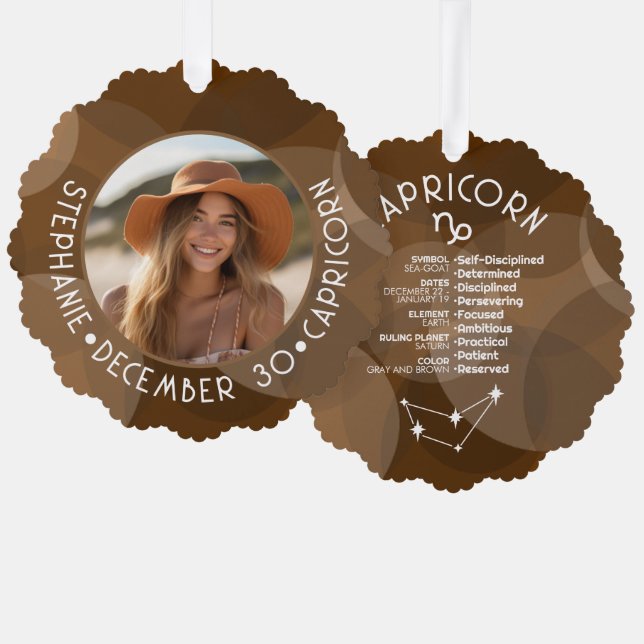 Capricorn Zodiac Astrology Sign Photo Birthdate Ornament Card (Front/Back)