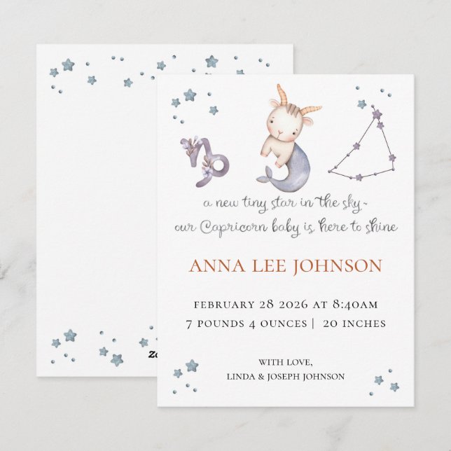 Capricorn Zodiac Birth Announcement (Front/Back)