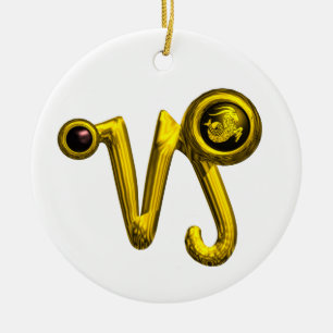 CAPRICORN ZODIAC BIRTHDAY JEWEL BLACK ONYX Gold Ceramic Ornament