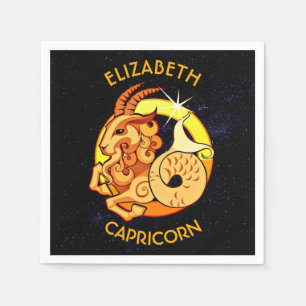 Capricorn Zodiac Birthday Sign With Your Name Napkin