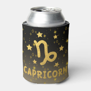 Capricorn Zodiac Black and Gold Can Cooler
