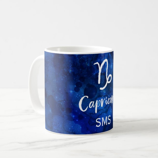 Capricorn Zodiac Constellation Galaxy Sky Monogram Coffee Mug (Front Left)