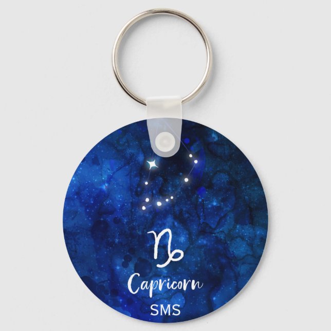 Capricorn Zodiac Constellation Galaxy Sky Monogram Keychain (Front)