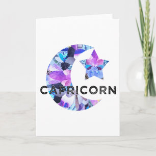 Capricorn Zodiac Crescent Moon Star Collage Art Card