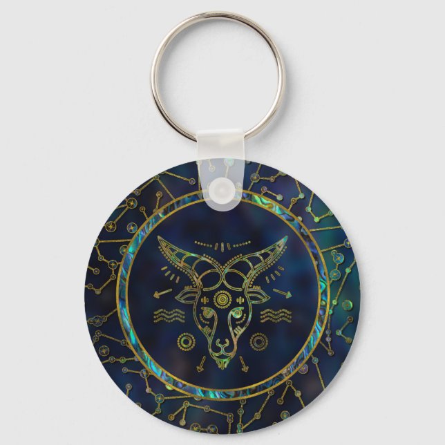Capricorn Zodiac Gold Abalone on Constellation Keychain (Front)