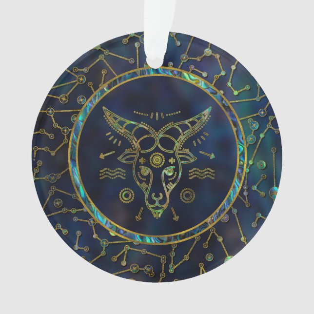 Capricorn Zodiac Gold Abalone on Constellation Ornament (Front)