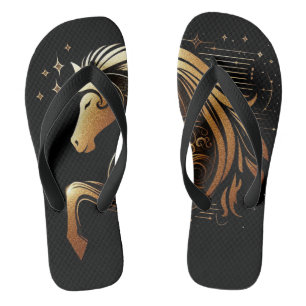 Capricorn Zodiac Gold Horse Astrology Flip Flops