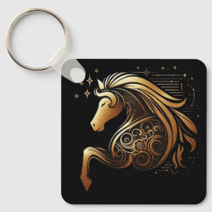 Capricorn Zodiac Gold Horse Astrology Keychain