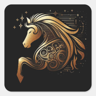Capricorn Zodiac Gold Horse Astrology Square Sticker