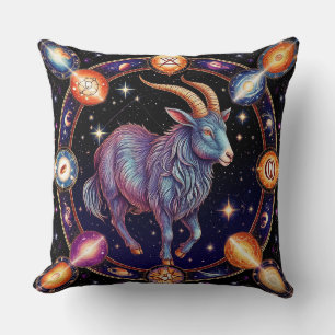 Capricorn Zodiac Illustration Throw Pillow
