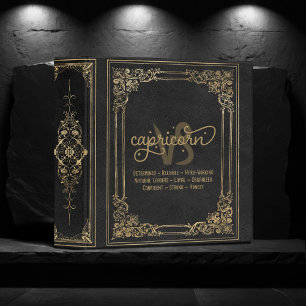 Capricorn Zodiac   Ornamental Black and Gold Album Binder