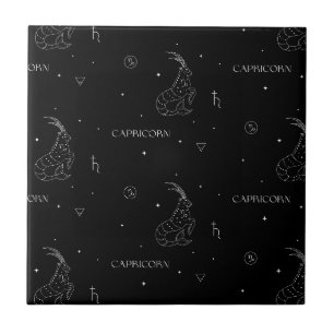 Capricorn Zodiac Pattern in Black and White Tile