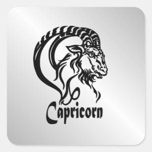 Capricorn Zodiac Sign and Symbol Silver Square Sticker