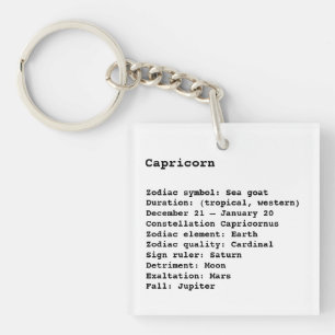 Capricorn Zodiac Sign Astrology black white Keychain