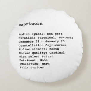 Capricorn Zodiac Sign Astrology black white Round Pillow