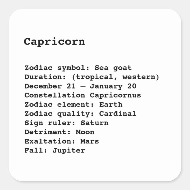 Capricorn Zodiac Sign Astrology black white Square Sticker (Front)