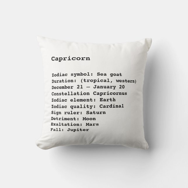 Capricorn Zodiac Sign Astrology black white Throw Pillow (Front)