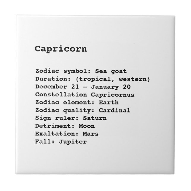 Capricorn Zodiac Sign Astrology black white Tile (Front)