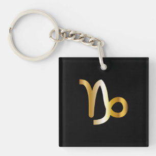 Capricorn Zodiac Sign, Black & Gold Keychain