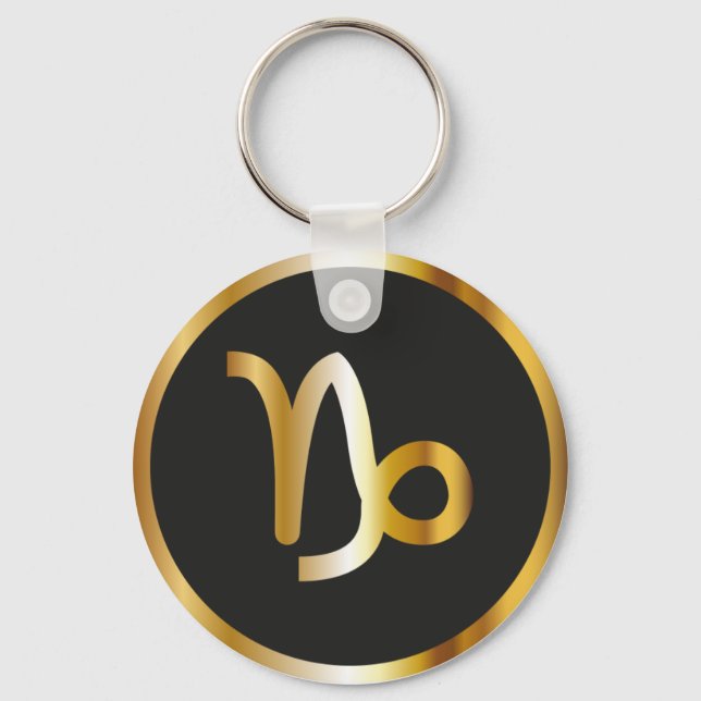 Capricorn Zodiac Sign, Black & Gold Keychain (Front)