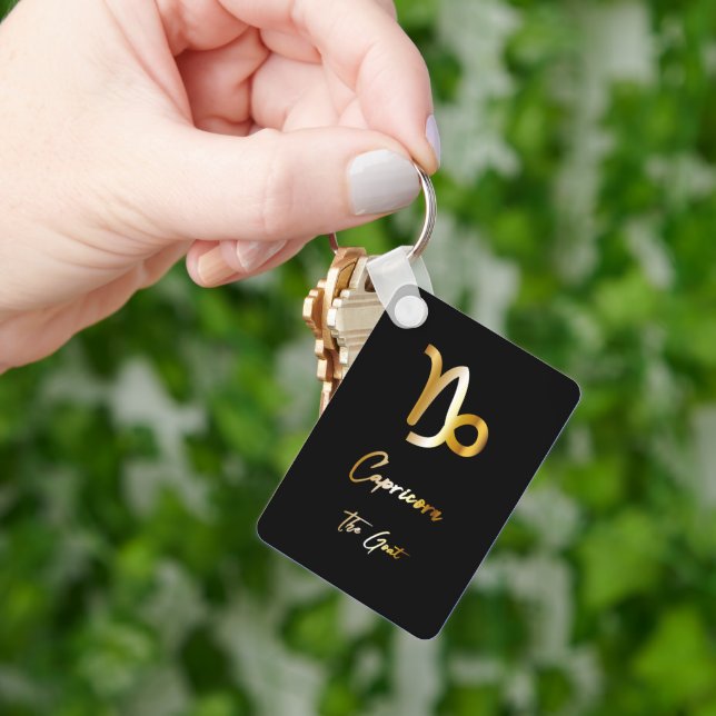 Capricorn Zodiac Sign, Black & Gold Keychain (Hand)