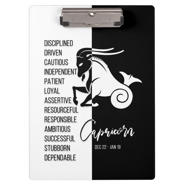 Capricorn Zodiac Sign Black & White Clipboard (Front)