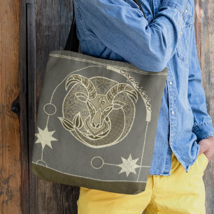 Capricorn Zodiac Sign Brown and Grey Mandala Tote Bag