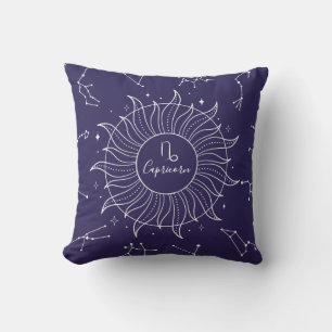 Capricorn Zodiac Sign Celestial Dark Navy Throw Pillow