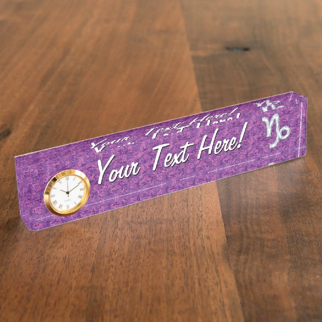 Capricorn Zodiac Sign Fuchsia Digital Camouflage Nameplate (Side)