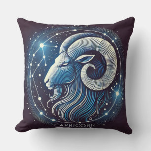 Capricorn Zodiac Sign Illustration Throw Pillow