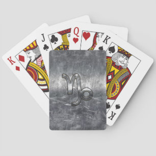 Capricorn Zodiac Sign in grunge distressed  style Playing Cards