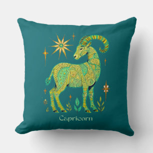 Capricorn Zodiac Sign in Intricate Patterns Throw Pillow