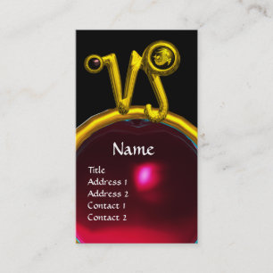CAPRICORN ZODIAC SIGN JEWEL MONOGRAM, Red Ruby Business Card
