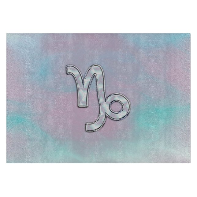 Capricorn Zodiac Sign on Mother of Pearl Style Cutting Board (Front)