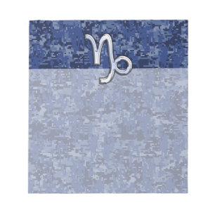 Capricorn Zodiac Sign on navy blue digital camo Notepad