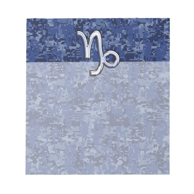 Capricorn Zodiac Sign on navy blue digital camo Notepad (Front)